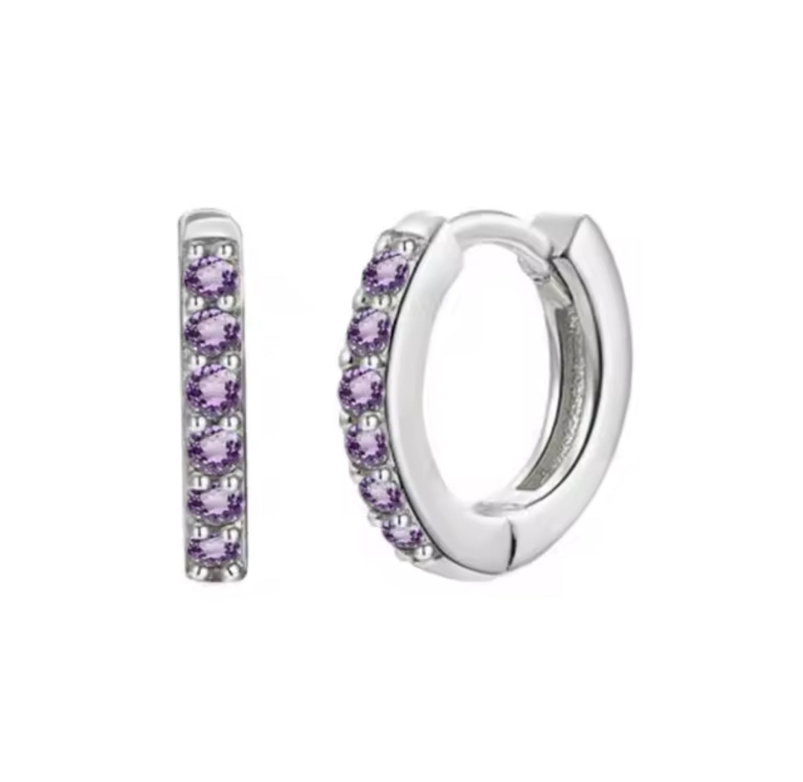 small silver huggie hoop purple, stacking earrings