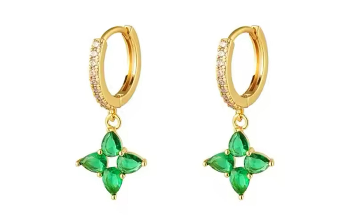 Emerald Gold Hoop Earring Set , Huggie Hoop Earrings