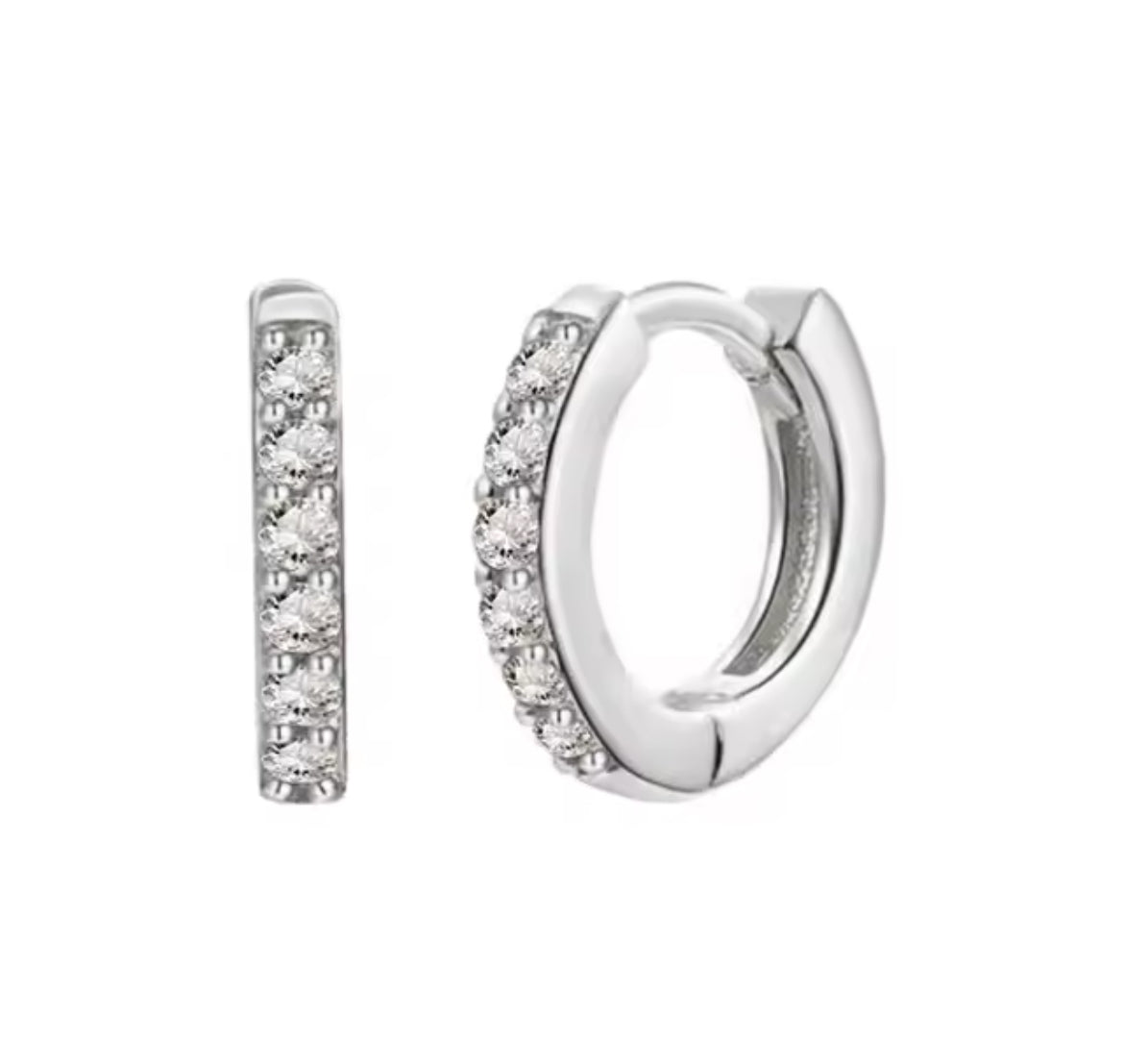 small huggie cz hoop, stackable earrings, tiny hoop in silver