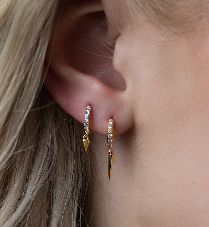 Gold Plated Sterling Silver Spike Hoops Earrings, Small Hoop Earrings Set, Edgy Earrings, Huggie Hoop Earrings, Christmas Gold Gift Earring personalised