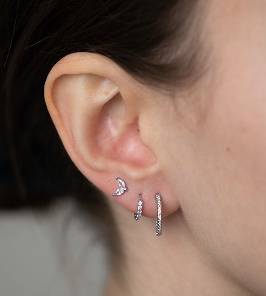 3 lobe earring set, three silver earring set. silver ear stack,