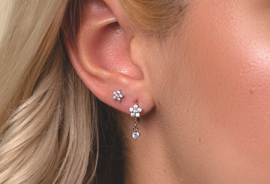 Floral Earrings Set, Delicate Flower CZ Earrings