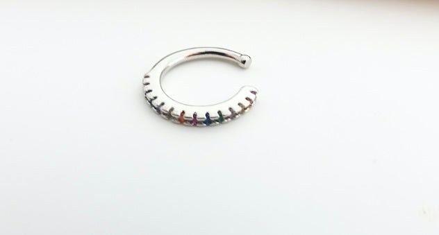 Everyday Silver Earring Set With Rainbow Stones, Huggie Hoop Earrings