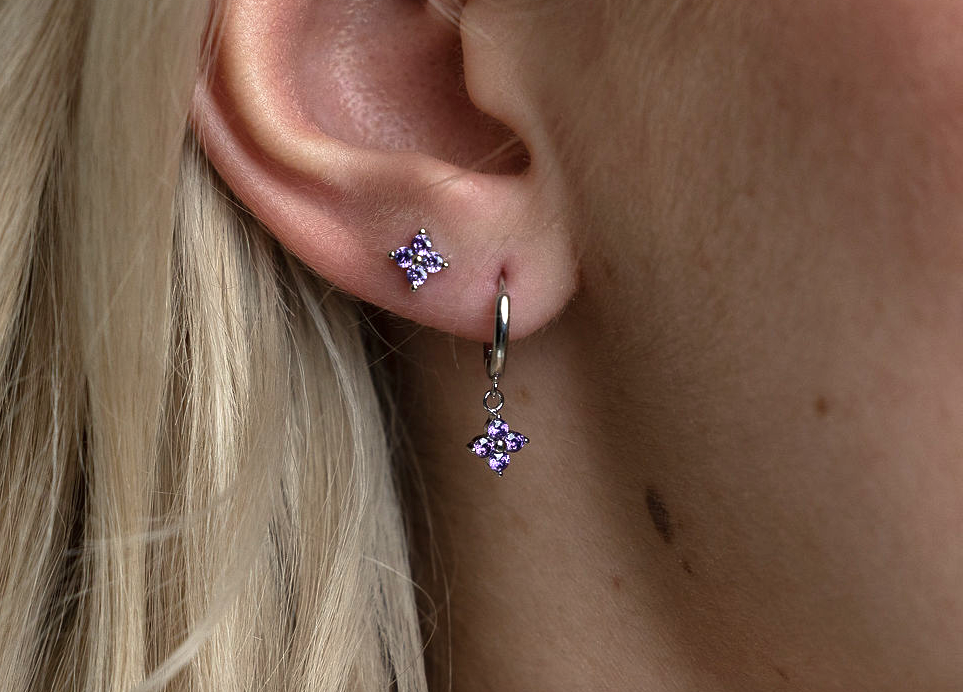 Flower Huggie Hoop Earring Set, Dainty Everydya Earrings