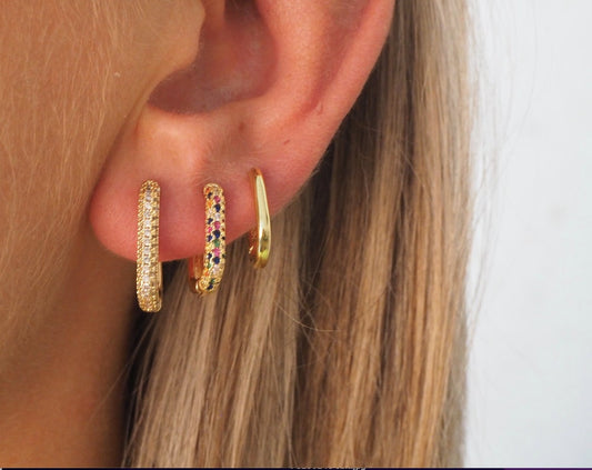 three earrings idea, triple gold earrings, gold ear stack, gold ear set